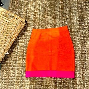 Herve Leger, Womens Orange Pink Bandage Mini Skirt Size Medium
